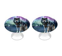 Wolf and Moon Funny Cabinet Knobs 2 Pack Round Drawer Dresser Pulls Door Handles Knobs for Door Wardrobe