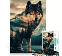 Wolf And Mountain Double Exposure 1000 Piece Jigsaws for Adults Brain Training Fun Clean Cut Sturdy Components Calming Mental Break Activity (38x52cm)