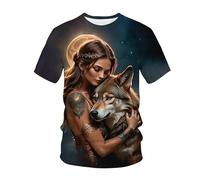 Wolf and Native American Indian Woman 3D Printing Men's T-Shirt Summer Short Sleeve Pullover Fashion Tops Streetwear