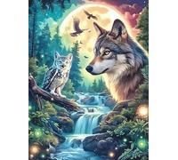 Wolf And Owl in A Magical Forest 1000 Piece Pack Classic Jigsaw Puzzle Wildlife Plant Couple Puzzle Partners Ultra Difficult Wall Decor Easter New Year Cardboard 1000 PCS