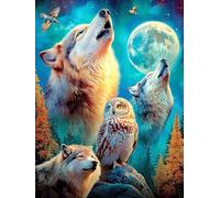 Wolf And Owl in Moonlight 1000 Pcs Jigsaw Puzzle Bundle Wild Animals Fantasy Fairy Tale Family Puzzle Lovers Fun Family Game Mindful Activity Spring Durable Cardboard 1000 PCS