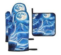 Wolf And Owl Moonlight Snow Mountain Heat Resistant Colorful Kitchen Gloves Hot Pads, Cute Baker Stuff, Kitchen Gifts For Cooking Lover Cooks Mom