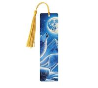 Wolf and Owl Moonlight Snow Mountain Unique Double-Sided Artwork Printed Wooden Bookmarks, Artistic Book Accessories Birthday Presents for Men Women Presents for Book Lovers