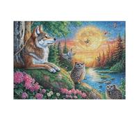 Wolf And Owls by River with Full Moon 300 Piece Jigsaw Puzzle for Adults Snow Day Activity Indoor Fun No Dust Pieces Great Gift for Neighbors 300 PCS
