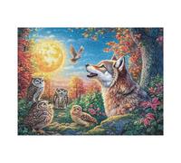 Wolf And Owls Under Autumn Moon 500 Piece Count Premium Jigsaw Puzzle For Adults Teens 14+ Concentration Training Indoor Game Family Game Night 500 PCS