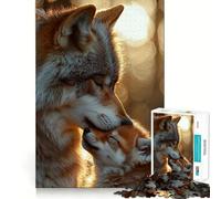 Wolf And Pup Jigsaw Puzzle 1000 Piece Mental Fun Game No Gap Tight Fitting Design for Family Gatherings (38x26cm)