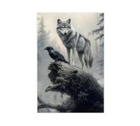 Wolf And Raven Art Print - Gothic Forest Wall Art (ai-designed)-1
