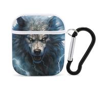 Wolf And Thunder Cute Earbuds Case Compatible with Airpods 1/2 Wireless Headphones Cover with Carabiner