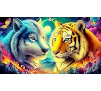 Wolf-and-Tiger-Facing-Each-Other 1000 Piece Jigsaw Puzzle for Adults - Recycled Cardboard Decoration 38x26cm/1000pcs