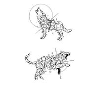 Wolf and tiger herbal tattoo stickers geometric style creative men and women tattoo stickers waterproof and sweat-proof long-lasting