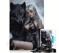 Wolf And Woman Adult Jigsaw1000 Pieces Memory Skill Fun Stable Fit No Shifting Parts Compact Fun for Family Game Time (38x26cm)