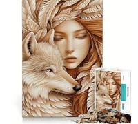 Wolf And Woman in Feathers 1000 Piece Jigsaws for Adults Mind Train Fun Premium Laser Cut Quality Relaxing Indoor Group Activity (50x75cm)