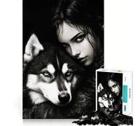 Wolf And Woman Portrait 1000 Piece Jigsaw Puzzles Memory Train Fun Smooth Burr Free Surface Entertaining Challenge for Spare Time (38x52cm)