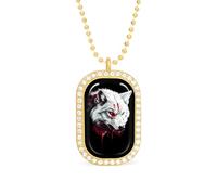 Wolf Angry White Shiny Diamond Necklace Square Pendant for Women Jewelry Gift