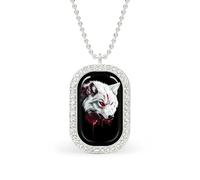 Wolf Angry White Shiny Diamond Necklace Square Pendant for Women Jewelry Gift
