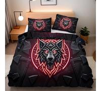 Wolf Animal Duvet Cover Set, 3D Reversible Retro Runes Printed Quilt Cover with Zipper Closure, Soft Easy Care Bedding 260 x 220 cm