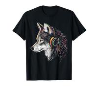 Wolf Animal Motif Music Headphone Illustration Wolf T-Shirt