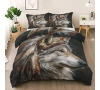 Wolf Animal Ultra Soft Duvet Cover Double Size, Plumage Bedding Set, Durable & Breathable Tribal Style Comforter Cover Set, Indian Culture All Season Comfort Quilt Bedding Cover