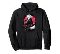 Wolf Anime Girl Samurai Katana Pink Black Aesthetic Design Pullover Hoodie