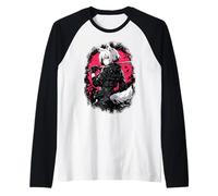 Wolf Anime Girl Samurai Katana Pink Black Aesthetic Design Raglan Baseball Tee