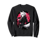 Wolf Anime Girl Samurai Katana Pink Black Aesthetic Design Sweatshirt