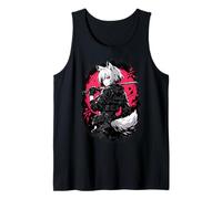 Wolf Anime Girl Samurai Katana Pink Black Aesthetic Design Tank Top