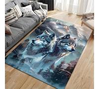 Wolf Area Rug,100x150cm,3D Snow Mountain Forest Icefield Beautiful Scenery Carpet Rugs for Bedroom, Animal Grey Wolf Head Washable Rugs, Wild Animals Print Non Slip Indoor Rugs for Living Room