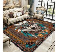 Wolf Area Rugs for Living Room 80x150 - Southwestern Native American Rug for Bedroom, Tribal Animal Non Slip Washable Short Pile Carpet