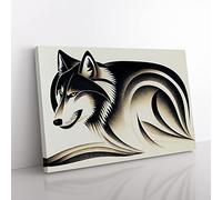 Wolf Art Deco Abstract Canvas Wall Art Print Ready to Hang, Framed Picture for Living Room Bedroom Home Office Décor, 60x40 cm (24x16 Inch)