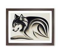Wolf Art Deco Abstract Framed Print | A4 Walnut Framed Wall Art | Ready to Hang | Art Deco Animal Picture | Living Room Bedroom Lounge Office