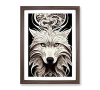 Wolf Art Deco No.1 Framed Print | A3 Walnut Framed Wall Art | Ready to Hang | Art Deco Animal Picture | Living Room Bedroom Lounge Office