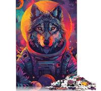 Wolf Astronaut Space Puzzle Rectangular Paper Board 100 Percent Recycled Cardboard Jigsaw Puzzle for Adult Children Easter Gifts 1000pcs (75x50cm)