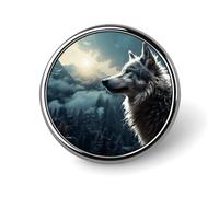 Wolf at Night Round Lapel Pin Women's Novelty Buttons & Pins Metal Badge Cute Brooch Retro Pinback Badge Fashion Bag Pins for Hat Backpacks Tie Suit Wedding Party Accessory