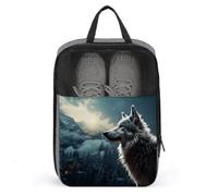 Wolf at Night Shoe Bag Travel Shoe Organizer Water-Resistant Shoe Pouch with Zipper Sneaker Dust Bag, gray, One Size, Modern