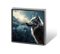 Wolf at Night Square Lapel Pin Women's Novelty Buttons & Pins Metal Badge Cute Brooch Pin Retro Pinback Badge Fashion Bag Pins for Hat Backpacks Tie Suit Wedding Party Accessory