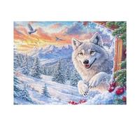 Wolf at Snowy Cabin Window with Icicles 500 Piece Jigsaw Puzzle for Adults Snow Day Activity Indoor Fun No Dust Pieces Great Gift for Neighbors 500 PCS