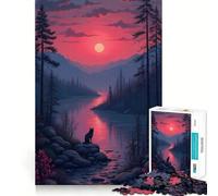 Wolf at Sunset Lake 1000 Piece Jigsaw Brain Skill Game High Precision Die Cut Fascinating Hobby for Idle Moments (38x52cm)