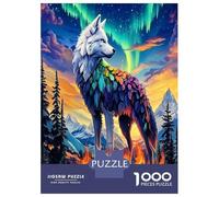Wolf Aurora Mountain 1000 Pieces Jigsaw Puzzle Prismatic Canine Magic Premium Jigsaw Puzzle Thick Cardboard Impossible Hard Challenging Relaxation Creativity Gift Giving for Adults 38x26cm/1000pcs