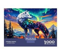 Wolf Aurora Mountain 1000pc Premium Jigsaw Puzzle Prismatic Canine Magic Puzzle for Adults Recycled Cardboard Family Puzzle Lovers Brain Training Holiday Activity Office Break 70x50cm