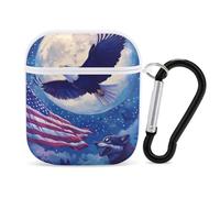 Wolf Bald Ea-gle Us Flag Full Moon Earphone Case Cover Compatible with AirPods 1&2 Shockproof Bluetooth Headset Case White-style