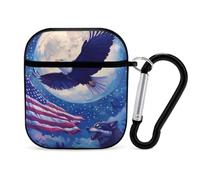 Wolf Bald Ea-gle Us Flag Full Moon Earphone Case Cover Compatible with AirPods 1&2 Shockproof Bluetooth Headset Case Black-style