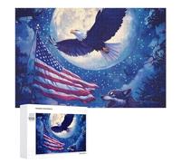 Wolf Bald Ea-gle Us Flag Full Moon Jigsaw Puzzles for Adult Family Activities Games Home Decor Puzzle 1000 PCS