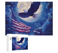 Wolf Bald Ea-gle Us Flag Full Moon Jigsaw Puzzles for Adult Family Activities Games Home Decor Puzzle 300 PCS