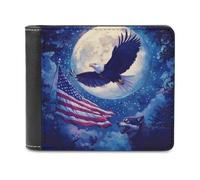 Wolf Bald Ea-gle Us Flag Full Moon Men's Bifold Wallet Slim Cash Card Holder Leather Purse