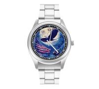 Wolf Bald Ea-gle Us Flag Full Moon Men's Casual Watch with Stainless Steel Strap Alloy Quartz Wrist Watches