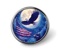 Wolf Bald Ea-gle Us Flag Full Moon Round Badge Cute Pins Brooches for Hat Jacket Shirt Backpack Decor