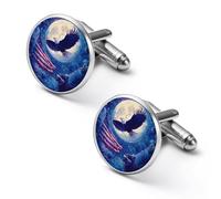 Wolf Bald Ea-gle Us Flag Full Moon Shirt Cufflinks Round Cuff Links for Business Wedding Party Father's Day Gift 2.0cm