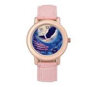 Wolf Bald Ea-gle Us Flag Full Moon Womens Elegant Watch Analogue Quartz Watch Leather Band Wristwatch