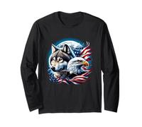 Wolf Bald Eagle American Flag Full Moon New Years Wolf Lover Long Sleeve T-Shirt