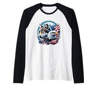 Wolf Bald Eagle American Flag Full Moon New Years Wolf Lover Raglan Baseball Tee